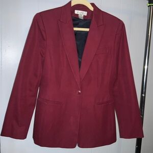 Nine West dark red cotton blend single button blazer Sz 8 lined vintage